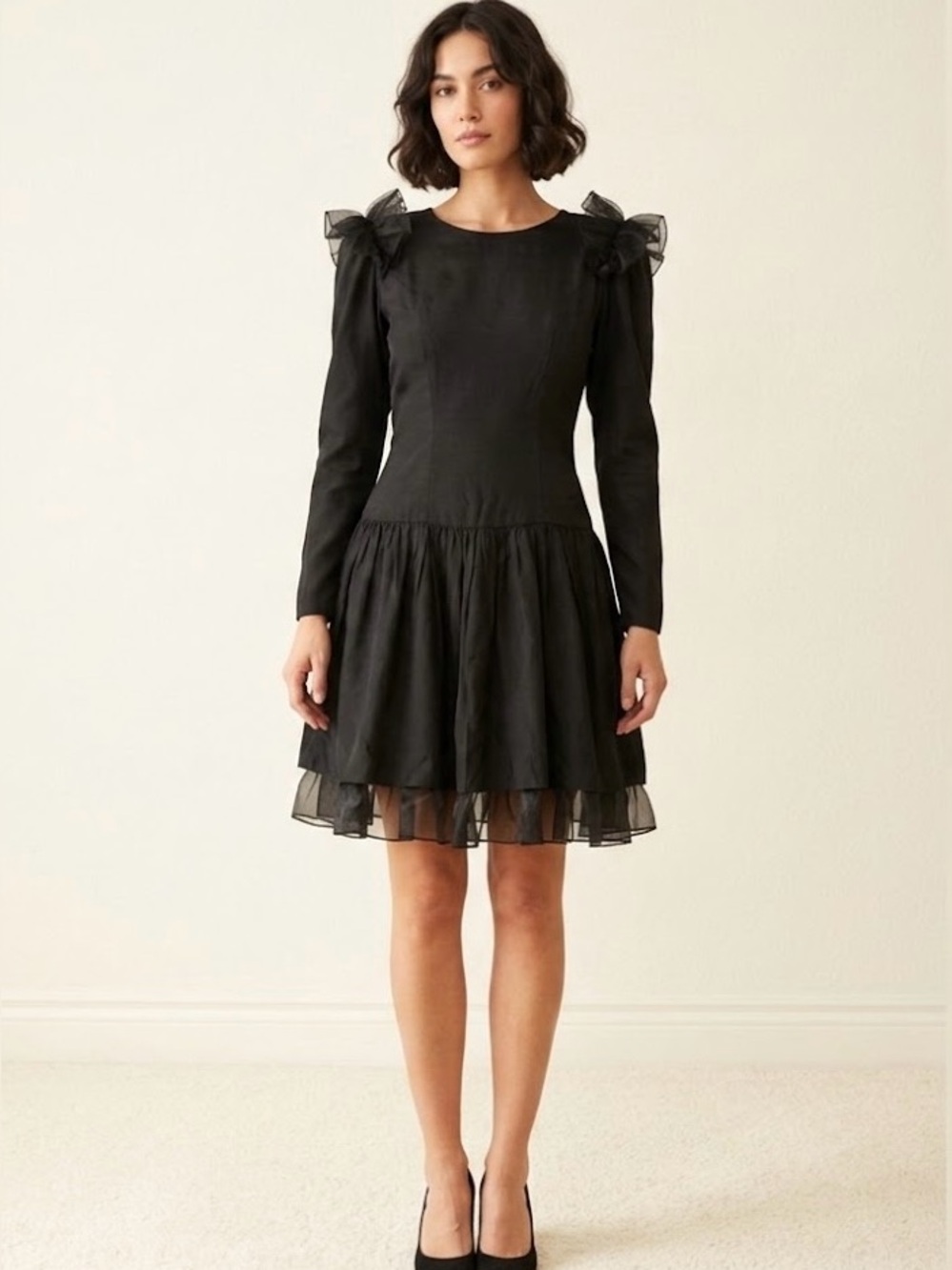 Vintage Apollo black whimsigoth fairy grunge taffeta dress, sz S (sz M juniors) - Picture 1 of 10